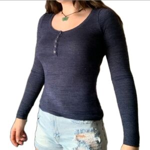HOLLISTER size XS Long Sleeve Button Henley Shirt Navy